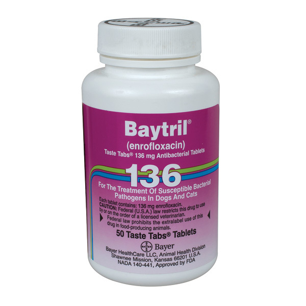 Baytril (enrofloxacin) 136 mg, 50 Taste Tablets