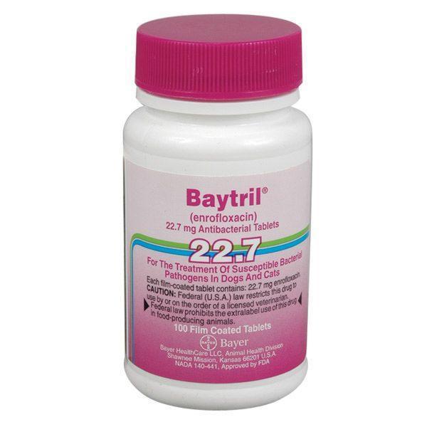 Baytril (enrofloxacin) 22.7mg, 100 Enteric Coated Tablets