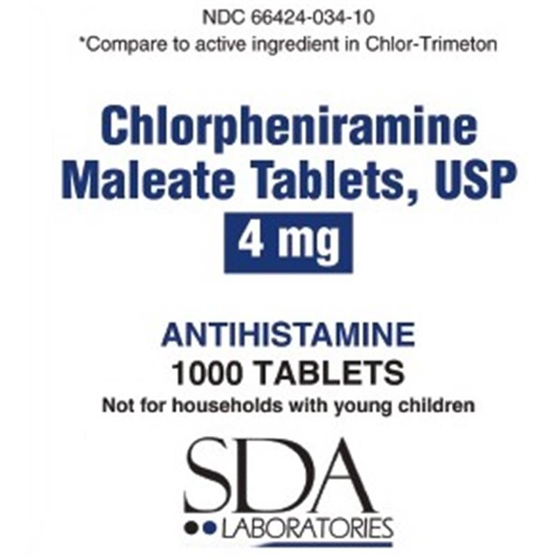 Chlorpheniramine Maleate 4 mg, 1000 Tablets