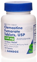 Clemastine Fumarate 1.34mg, 100 Tablets