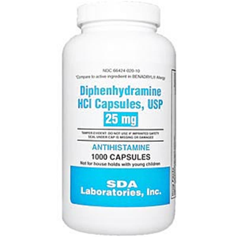 Diphenhydramine HCI 25 mg 100 Capsules