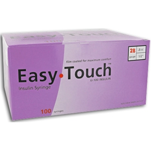 EasyTouch Insulin Syringe U-100, 0.5cc 28 gauge x 1/2 in, 100