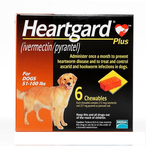 Heartgard Plus for Dogs, 51-100 lbs, Brown, 6 Chewables