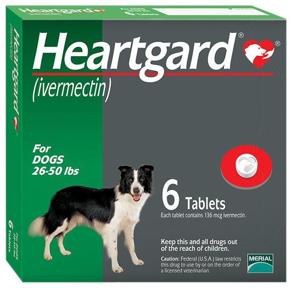 Heartgard for Dogs 26-50 lbs, Green, 6 Chewables