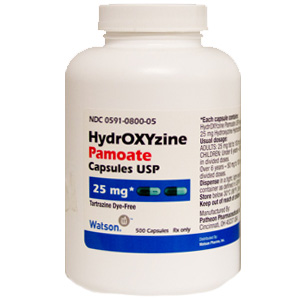 Hydroxyzine Pamoate 25 mg, 500 Capsules