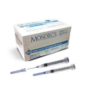 Syringe 3 cc, 20 gauge x 1 in, LL, Monoject, 100