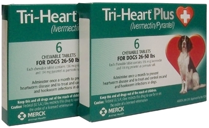 Tri-Heart Plus for Dogs 26-50 lbs, Green, 12 Pack