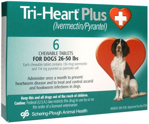 Tri-Heart Plus for Dogs 26-50 lbs, Green, 6 Pack