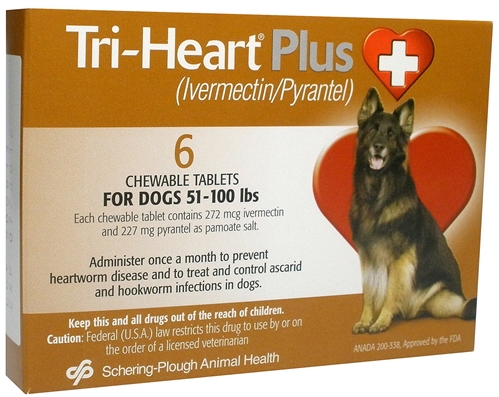 Tri-Heart Plus for Dogs 51-100 lbs, Brown 6 Pack