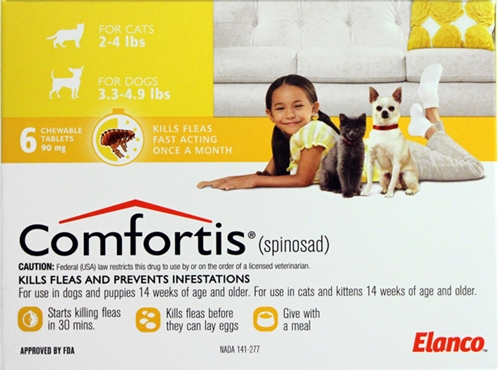 Comfortis for Cats 2-4 lbs & Dogs 3.3-4.9 lbs, 6 Pack (Yellow)