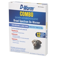 D-Worm COMBO Broad Spectrum De-Wormer For Medium & Large Dogs Over 25 lbs, 12 Chewable Tablets