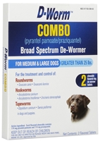 D-Worm COMBO Broad Spectrum De-Wormer For Medium & Large Dogs Over 25 lbs, 2 Chewable Tablets