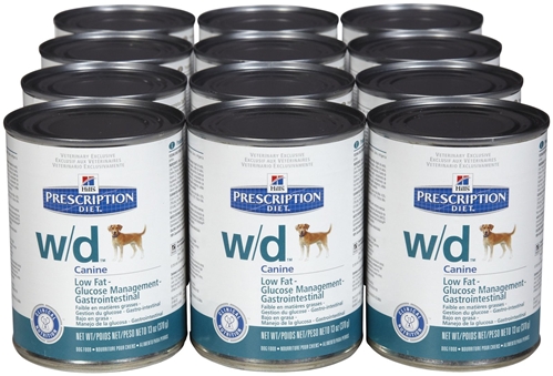 Hill's Prescription Diet w/d Canine Low-Fat Glucose Management Gastrointestinal Canned Food, 12 x 13 oz