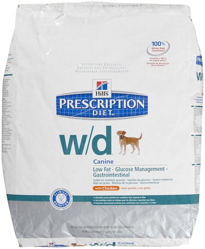 Hill's Prescription Diet w/d Canine Low-Fat Glucose Management Gastrointestinal Dry Food with Chicken, 27.5 lbs