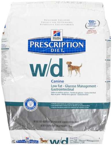 Hill's Prescription Diet w/d Canine Low-Fat Glucose Management Gastrointestinal Dry Food with Chicken, 8.5 lbs