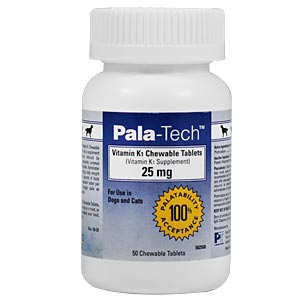 Pala-Tech Vitamin K1 for Dogs and Cats 25 mg, 50 Chewable Tablets