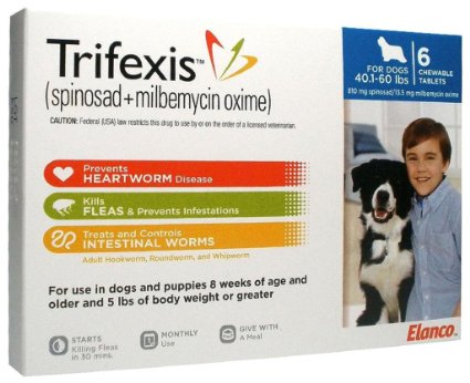Trifexis for Dogs 40.1-60 lbs, 6 Chewable Tablets (Blue)