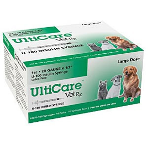 UltiCare VetRx Insulin Syringe U-100 1 cc, 29 gauge x 1/2" - 100 Pack